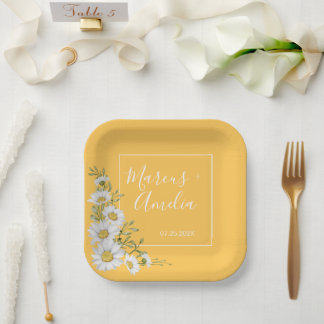 Pretty Daffodil Yellow & White Daisies Wedding  Paper Plates