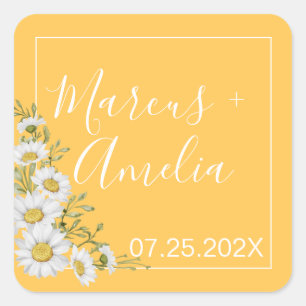 Pretty Daffodil Yellow & White Daisies Wedding Square Sticker