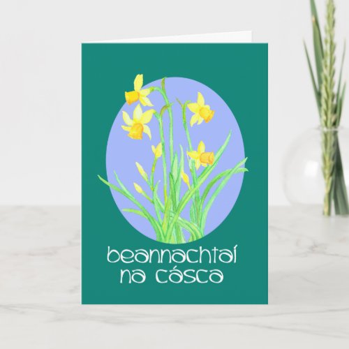 Pretty Daffodils Irish Gaelic Language Easter Holiday Card