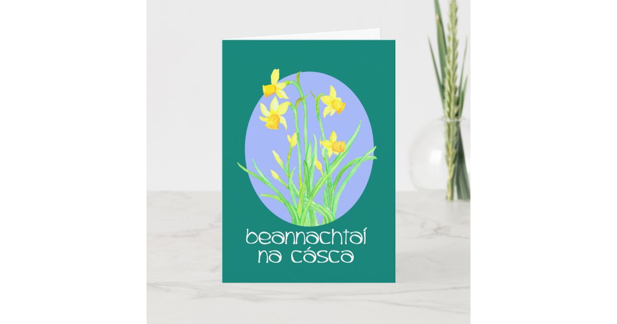 Pretty Daffodils Irish Gaelic Language Easter Holiday Card Zazzle