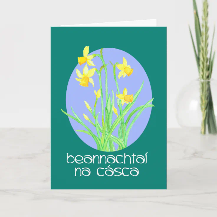 Pretty Daffodils Irish Gaelic Language Easter Holiday Card Zazzle