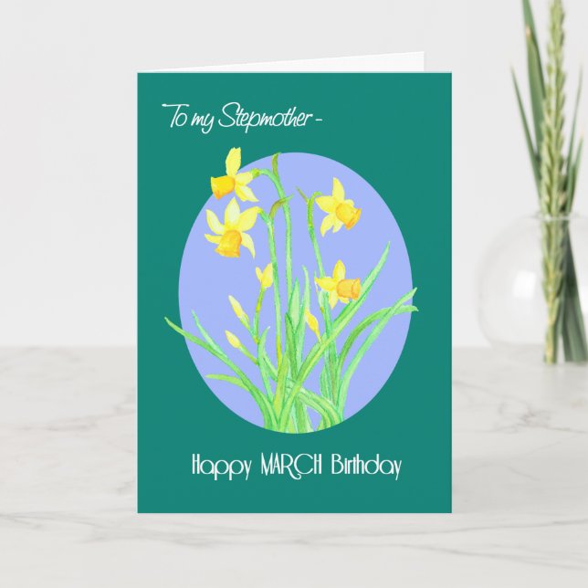 Pretty Daffodils March Birthday for Stepmother Card (Front)