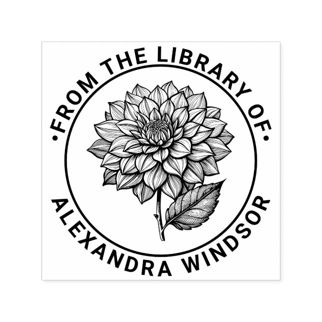 Pretty Dahlia Bloom Blossom Library Book Name Self-inking Stamp (Design)