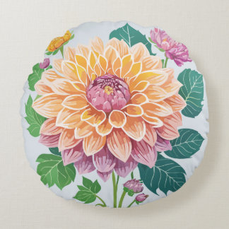 Pretty Dahlia Round Pillow