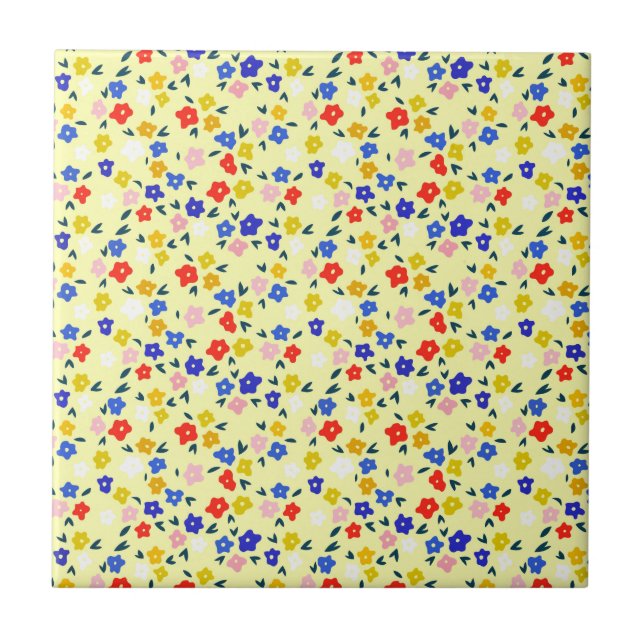 Pretty Dainty Cute Floral on Pastel Yellow Ceramic Tile (Front)
