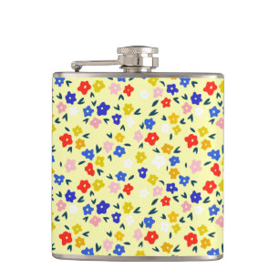 Pretty Dainty Cute Floral on Pastel Yellow Flask