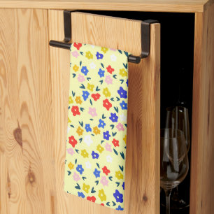Pretty Dainty Cute Floral on Pastel Yellow Kitchen Towel
