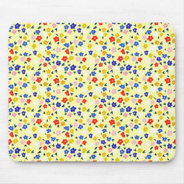 Pretty Dainty Cute Floral on Pastel Yellow Mouse Pad (Front)