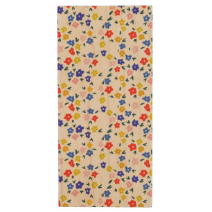 Pretty Dainty Cute Floral on Pastel Yellow Wood Flash Drive