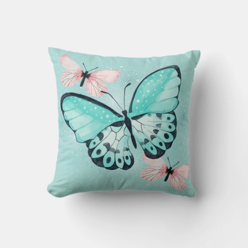 Pretty Dainty Pink and Blue Butterflies Throw Pillow