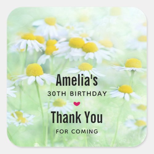 Pretty Daisies in a Field Birthday Thank You Square Sticker