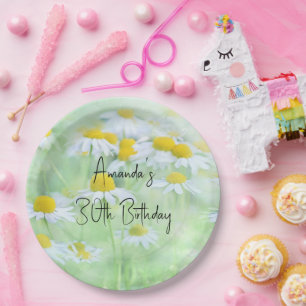 Pretty Daisies in a Field Photograph Birthday Paper Plates