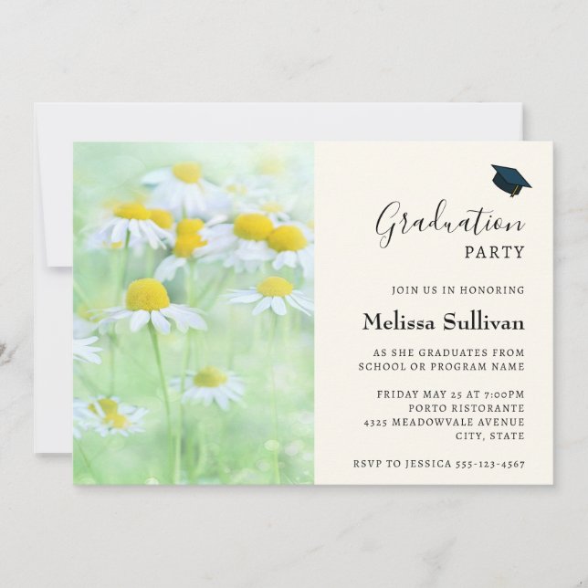  Pretty Daisies in a Field Photograph Graduation Invitation (Front)