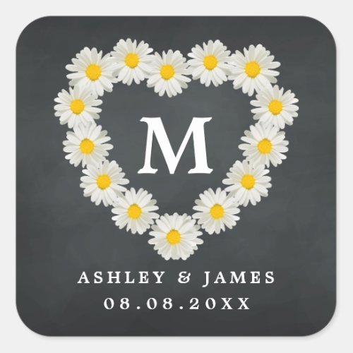 Pretty Daisies Monogram Wedding Chalkboard Square Sticker