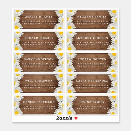 Pretty Daisies Rustic Wood Guest Address Labels
