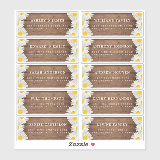 Pretty Daisies Rustic Wood Guest Address Labels (Sheet)