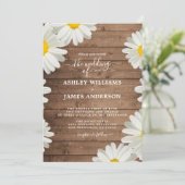 Pretty Daisies White Floral Rustic Wood Wedding Invitation (Standing Front)