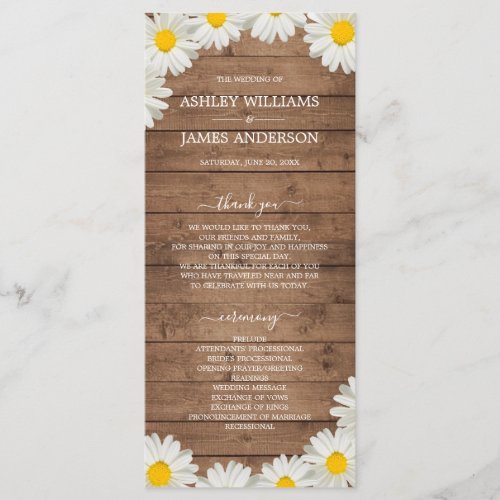 Pretty Daisies White Floral Rustic Wood Wedding Program