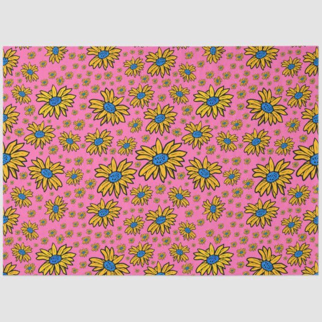 Pretty Daisies Yellow Blue Pink  Tissue Paper (Front)