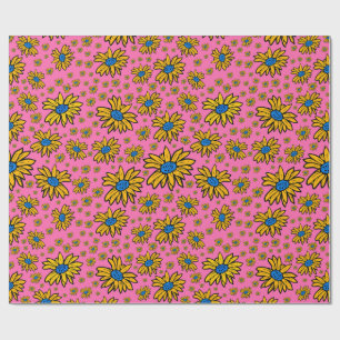 Pretty Daisies Yellow Blue Pink Wrapping Paper