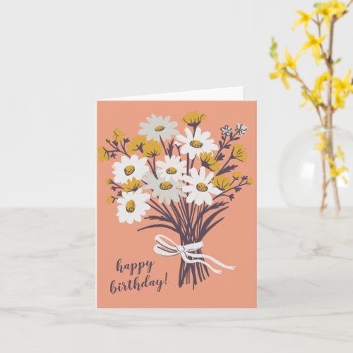 Pretty Daisy Bouquet CUSTOM Drawing Happy Birthday Card
