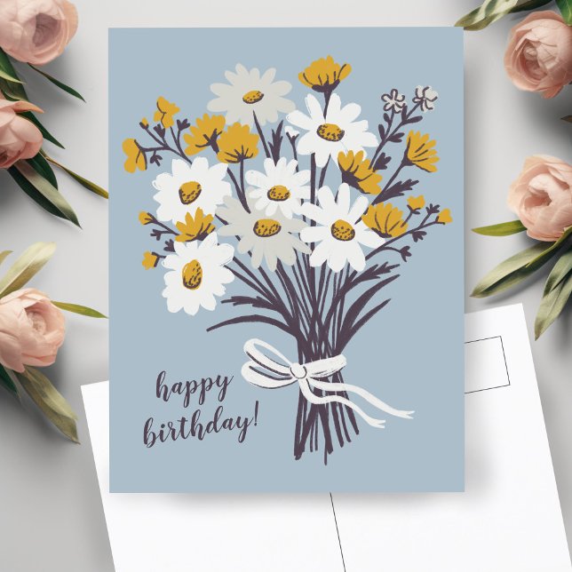 Pretty Daisy Bouquet CUSTOM Happy Birthday Postcard (Pretty Daisy Bouquet CUSTOM Happy Birthday Postcard
)