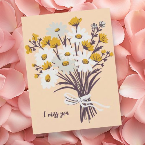 Pretty Daisy Bouquet I MISS YOU Sweet CUSTOM Postcard