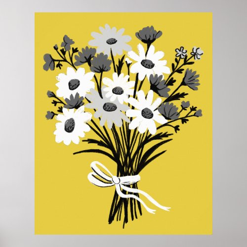 Pretty Daisy Bouquet Retro Modern Colorful Art Poster