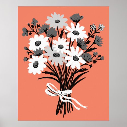 Pretty Daisy Bouquet Retro Modern Colorful Art Poster