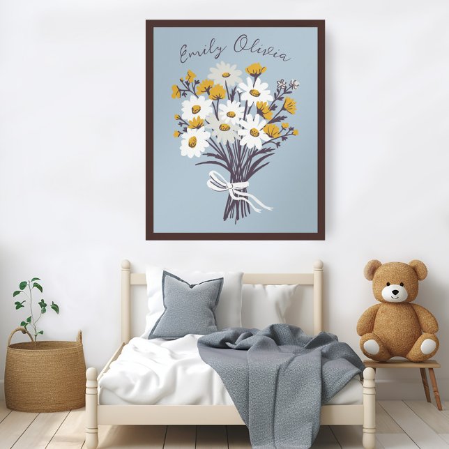 Pretty Daisy Bouquet Retro Modern CUSTOM BABY NAME Poster (Pretty Daisy Bouquet Retro Modern CUSTOM BABY NAME Poster
)