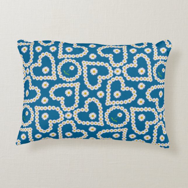 Pretty Daisy Chains on Blue, Custom Accent Pillow (Back)