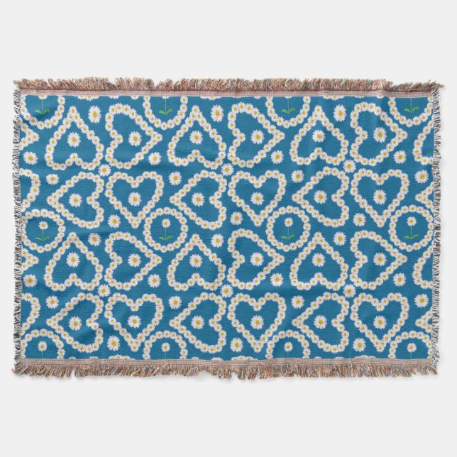 Pretty Daisy Chains on Blue, Throw Blanket (Front)