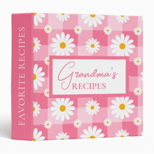 Pretty Daisy Floral Gingham Grandmas Recipes 3 Ring Binder
