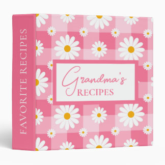 Pretty Daisy Floral Gingham Grandmas Recipes 3 Ring Binder
