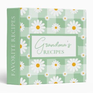 Pretty Daisy Floral Gingham Grandmas Recipes 3 Ring Binder