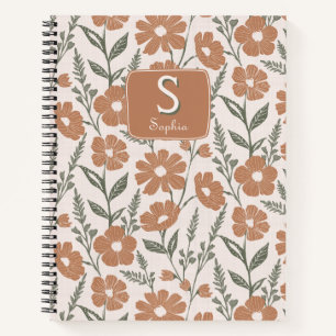Pretty Daisy Floral Monogrammed  Notebook