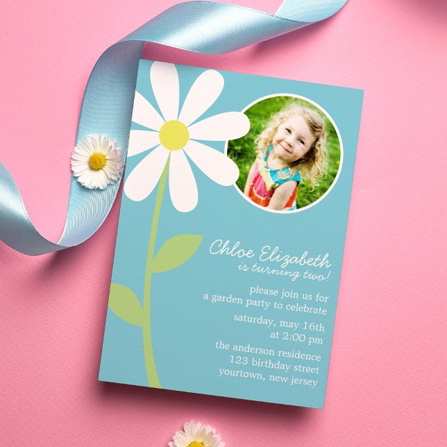 Pretty Daisy Flower Photo Birthday Invitation (Creator Uploaded)