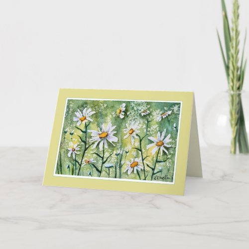 Pretty Daisy Flowers Watercolor Card