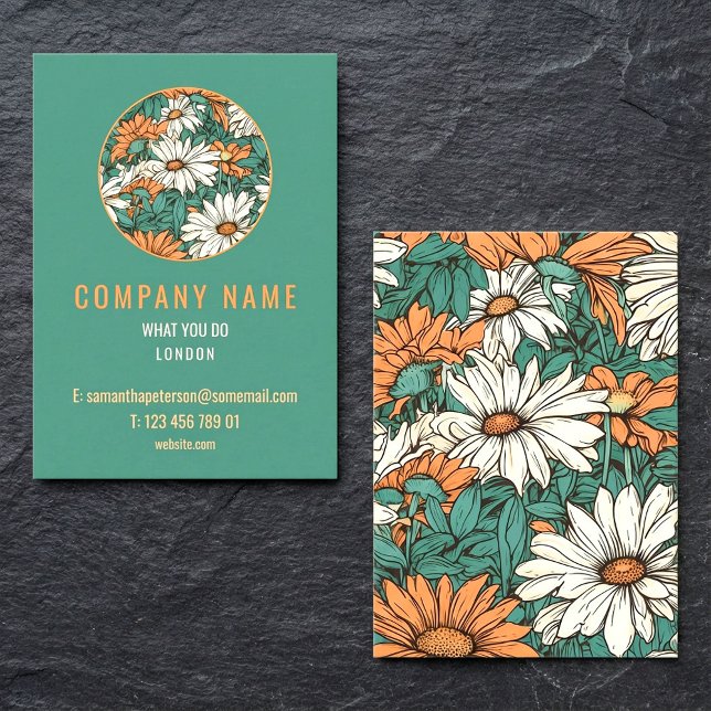 Pretty daisy, gold border modern business card (Creator Uploaded)