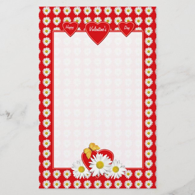 Pretty Daisy Hearts Stationery (Front)