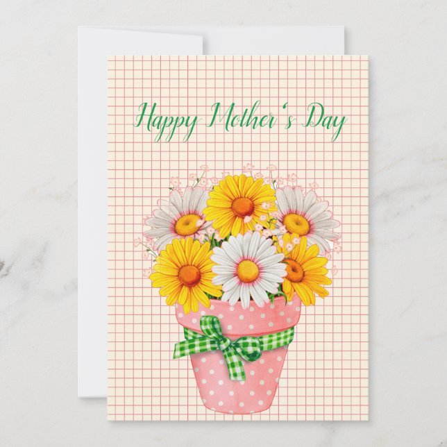 Pretty Daisy Pot Florals Mother's Day Card (Front)