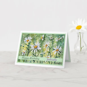 Pretty Daisy Watercolor Happy Birthday Card