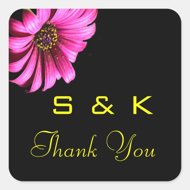 Pretty Daisy Wedding Thank You Monogram Stickers (Front)