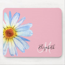 Pretty Daisy White Pink Monogram Mouse Pad