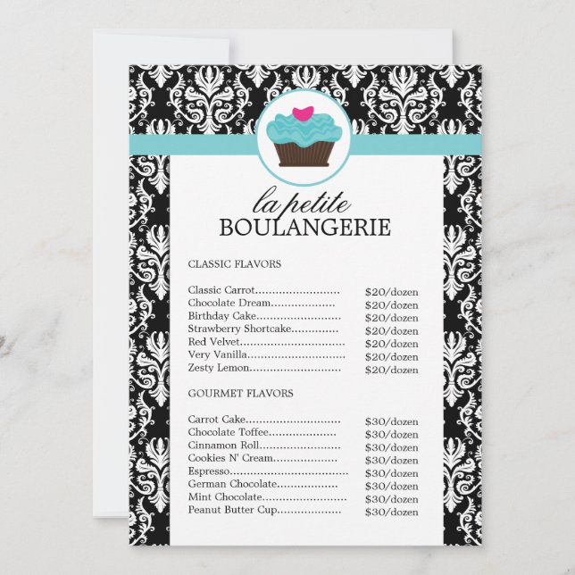 Pretty Damask Bakery Price List (Front)