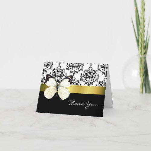 Pretty Damask  Butterfly Thank You Card