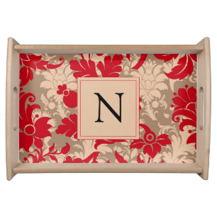 Pretty Damask Country Farmhouse Monogram Serving Tray