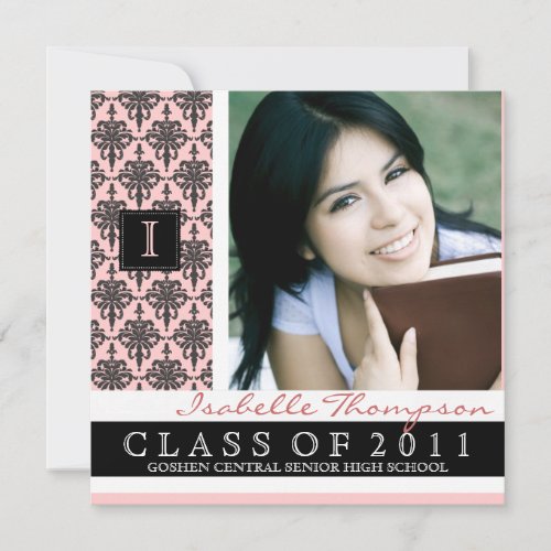 Pretty Damask Graduation Announcement Monogram