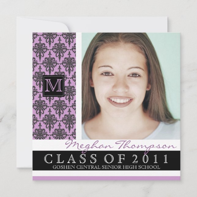 Pretty Damask Graduation Announcement Monogram (Front)
