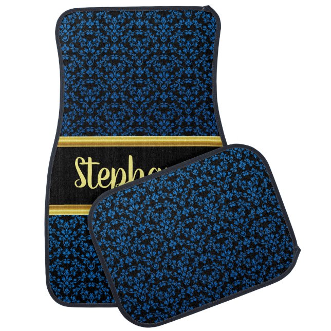 Pretty Damask Lace Pattern Black and Blue #1 Car Mat (Set)